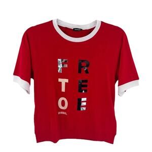Diesel Kids T Shirt Red Talita Maglietta Glitter Logo Top Kids Girls Sz 12 Y NWT